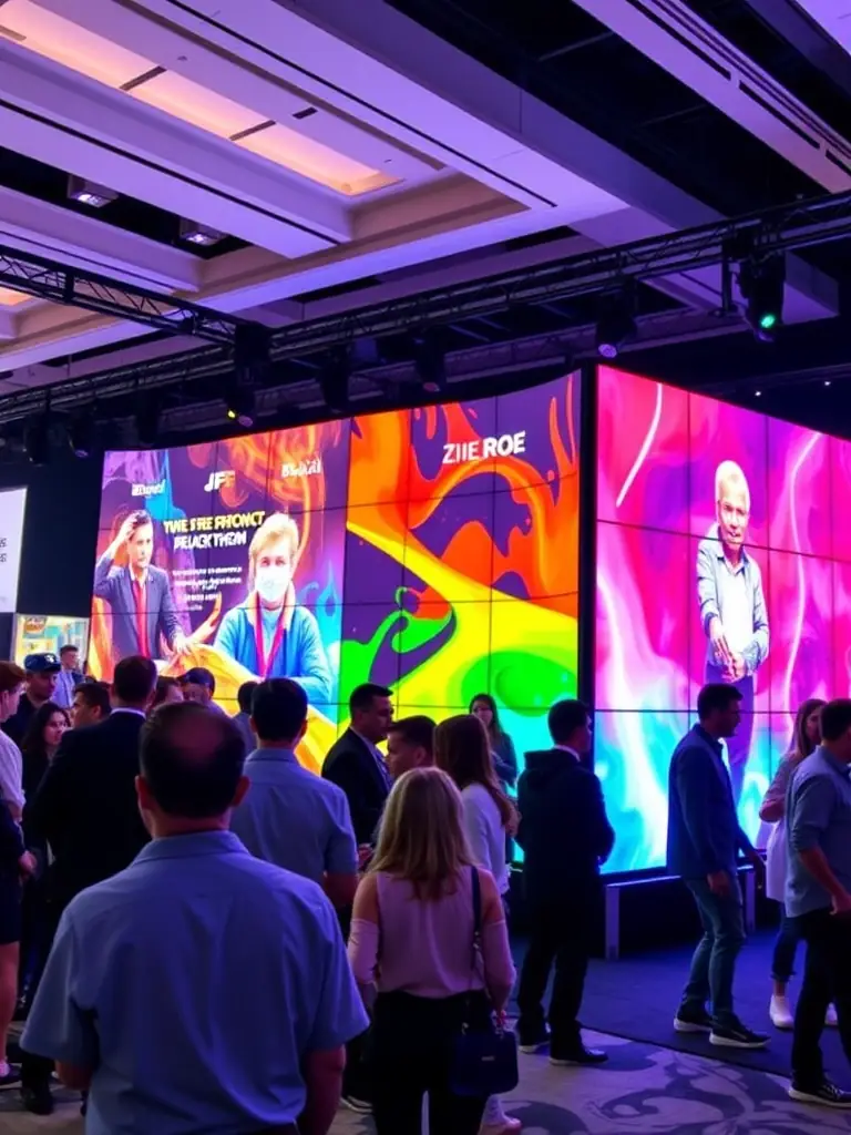A ROE Visual Black Onyx LED panel displaying vibrant graphics at a corporate product launch, showcasing its high contrast and exceptional image quality.